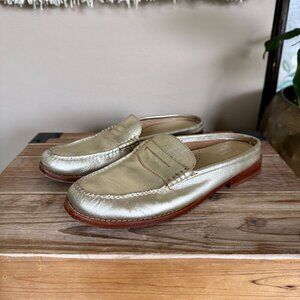 Weejuns by G.H. Bass & Co Metallic Gold Leather Penny Mule Loafer Size 8